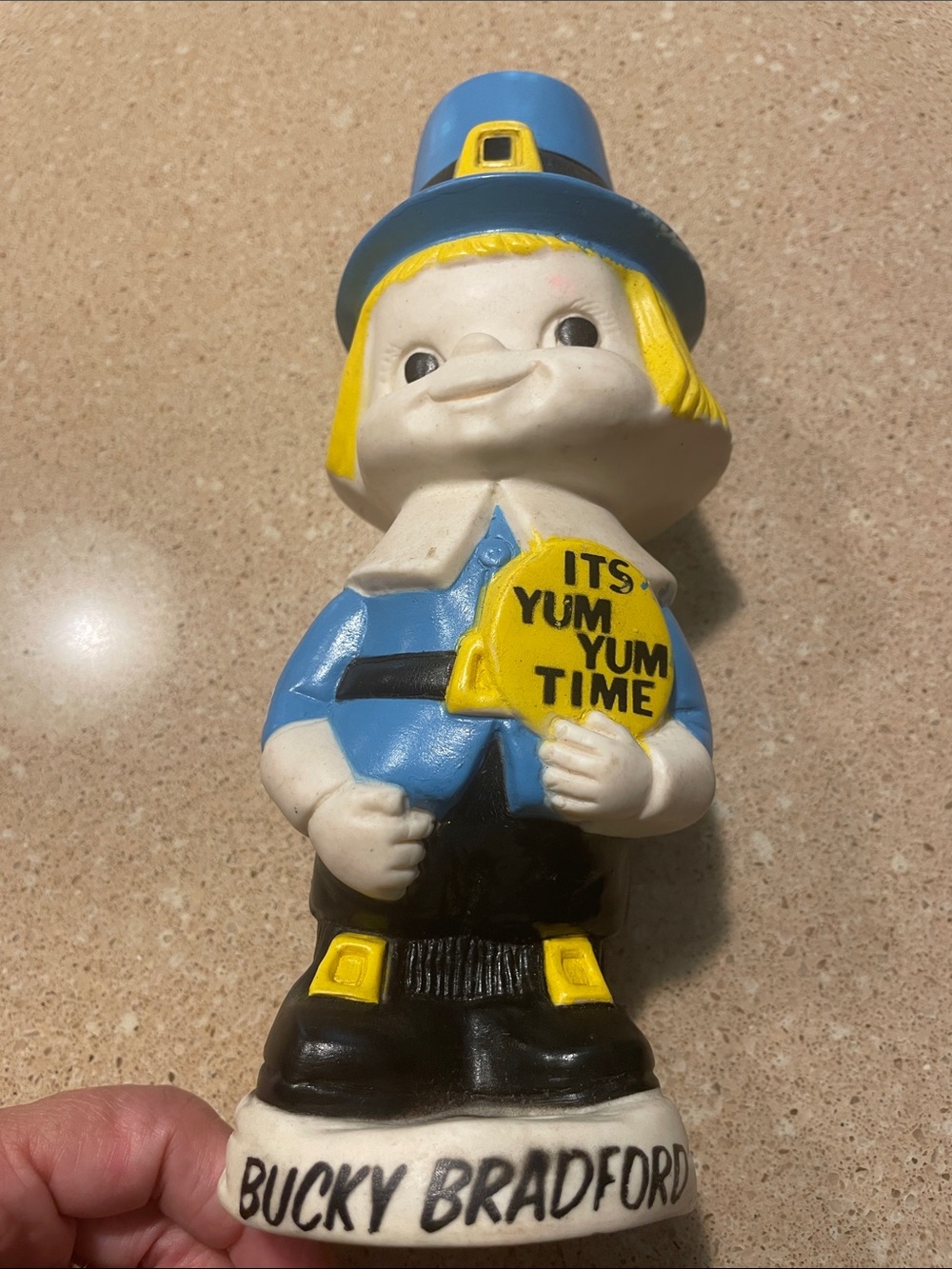 Vintage Bucky Bradford Blue & Yellow Pilgrim Figurine